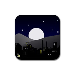 City At Night Rubber Coaster (square)  by Pakrebo