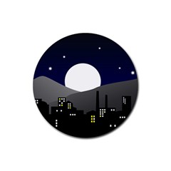 City At Night Rubber Coaster (round)  by Pakrebo