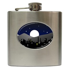 City At Night Hip Flask (6 Oz) by Pakrebo