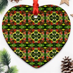 Pattern Red Green Yellow Black Heart Ornament (two Sides) by Pakrebo