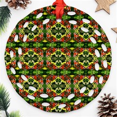 Pattern Red Green Yellow Black Ornament (round Filigree) by Pakrebo