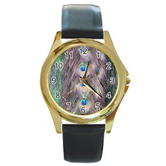 Peacock Bird Pattern Round Gold Metal Watch by Pakrebo