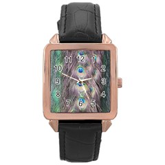 Peacock Bird Pattern Rose Gold Leather Watch  by Pakrebo