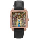 Peacock Feather Peacock Feather Rose Gold Leather Watch  Front