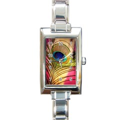 Peacock Feather Colorful Peacock Rectangle Italian Charm Watch by Pakrebo