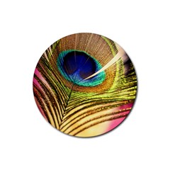 Peacock Feather Colorful Peacock Rubber Round Coaster (4 Pack)  by Pakrebo