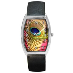 Peacock Feather Colorful Peacock Barrel Style Metal Watch