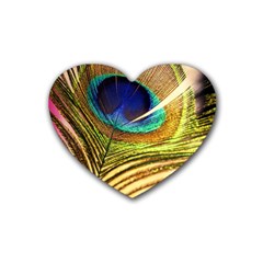 Peacock Feather Colorful Peacock Heart Coaster (4 Pack)  by Pakrebo