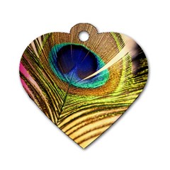 Peacock Feather Colorful Peacock Dog Tag Heart (One Side)