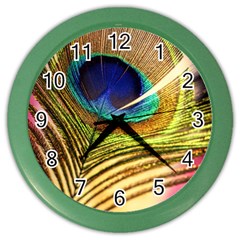 Peacock Feather Colorful Peacock Color Wall Clock by Pakrebo