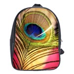 Peacock Feather Colorful Peacock School Bag (Large) Front