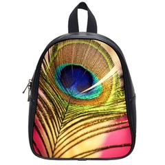 Peacock Feather Colorful Peacock School Bag (small) by Pakrebo