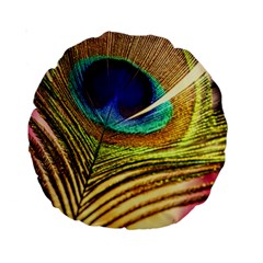 Peacock Feather Colorful Peacock Standard 15  Premium Round Cushions