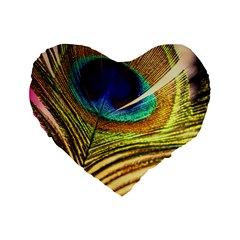 Peacock Feather Colorful Peacock Standard 16  Premium Heart Shape Cushions