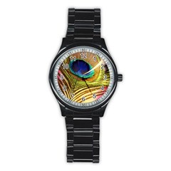 Peacock Feather Colorful Peacock Stainless Steel Round Watch by Pakrebo