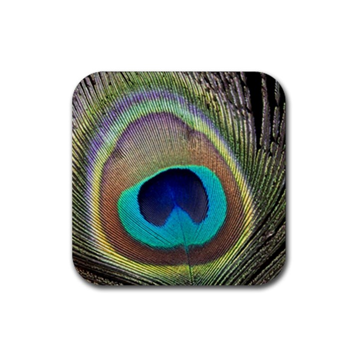 Peacock Feather Close Up Macro Rubber Coaster (Square) 