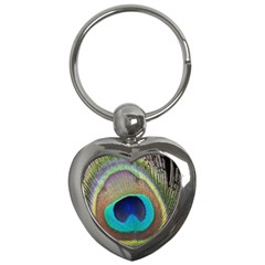 Peacock Feather Close Up Macro Key Chains (Heart) 