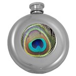 Peacock Feather Close Up Macro Round Hip Flask (5 oz) Front