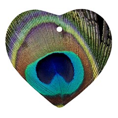 Peacock Feather Close Up Macro Heart Ornament (Two Sides)