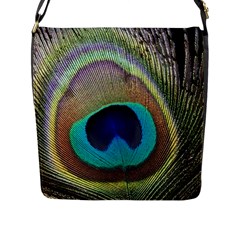 Peacock Feather Close Up Macro Flap Closure Messenger Bag (L)