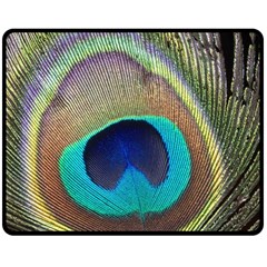 Peacock Feather Close Up Macro Double Sided Fleece Blanket (Medium) 