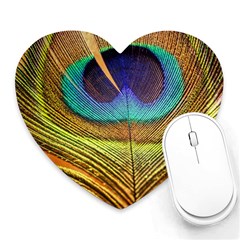 Peacock Feather Bird Colorful Heart Mousepads by Pakrebo