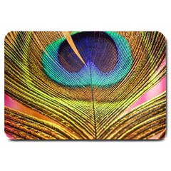 Peacock Feather Bird Colorful Large Doormat  by Pakrebo