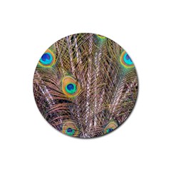 Pen Peacock Wheel Plumage Colorful Rubber Round Coaster (4 Pack)  by Pakrebo