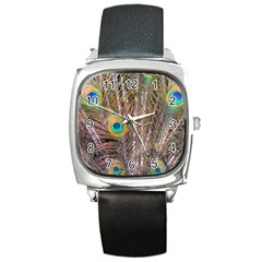 Pen Peacock Wheel Plumage Colorful Square Metal Watch by Pakrebo