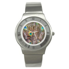 Pen Peacock Wheel Plumage Colorful Stainless Steel Watch by Pakrebo