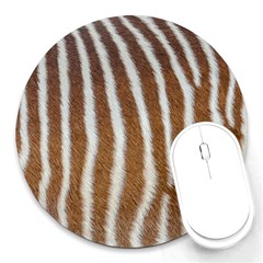 Skin Zebra Striped White Brown Round Mousepads by Pakrebo