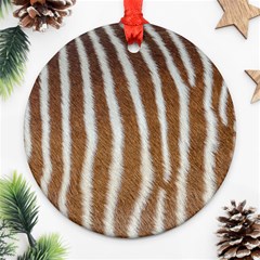 Skin Zebra Striped White Brown Ornament (round) by Pakrebo