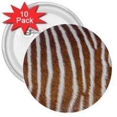 Skin Zebra Striped White Brown 3  Buttons (10 pack) 