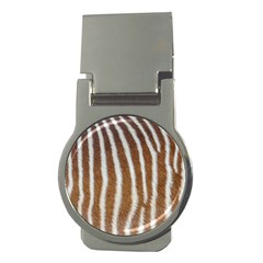 Skin Zebra Striped White Brown Money Clips (Round) 