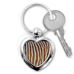 Skin Zebra Striped White Brown Key Chains (Heart) 