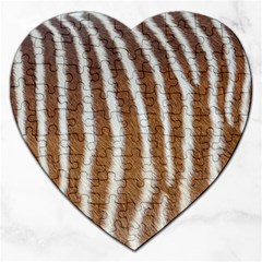 Skin Zebra Striped White Brown Jigsaw Puzzle (Heart)