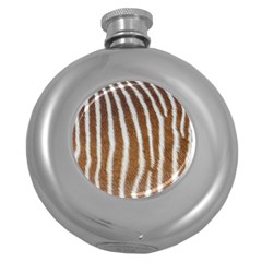 Skin Zebra Striped White Brown Round Hip Flask (5 Oz) by Pakrebo