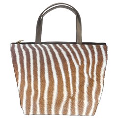 Skin Zebra Striped White Brown Bucket Bag by Pakrebo