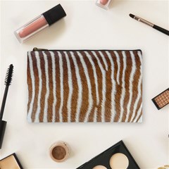 Skin Zebra Striped White Brown Cosmetic Bag (Medium)