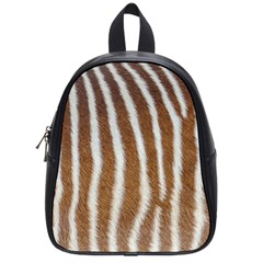 Skin Zebra Striped White Brown School Bag (Small)