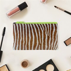 Skin Zebra Striped White Brown Cosmetic Bag (XS)