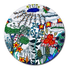 Moon And Flowers Abstract Round Mousepads by okhismakingart