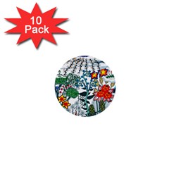 Moon And Flowers Abstract 1  Mini Buttons (10 Pack)  by okhismakingart