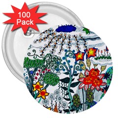 Moon And Flowers Abstract 3  Buttons (100 Pack)  by okhismakingart