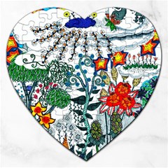 Moon And Flowers Abstract Jigsaw Puzzle (heart) by okhismakingart