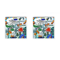 Moon And Flowers Abstract Cufflinks (square) by okhismakingart