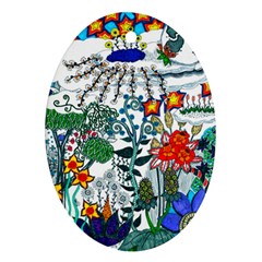 Moon And Flowers Abstract Oval Ornament (two Sides) by okhismakingart