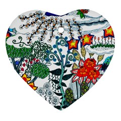 Moon And Flowers Abstract Heart Ornament (two Sides) by okhismakingart