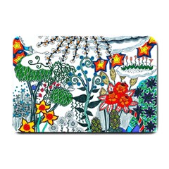 Moon And Flowers Abstract Small Doormat  by okhismakingart