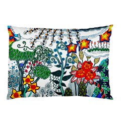 Moon And Flowers Abstract Pillow Case by okhismakingart